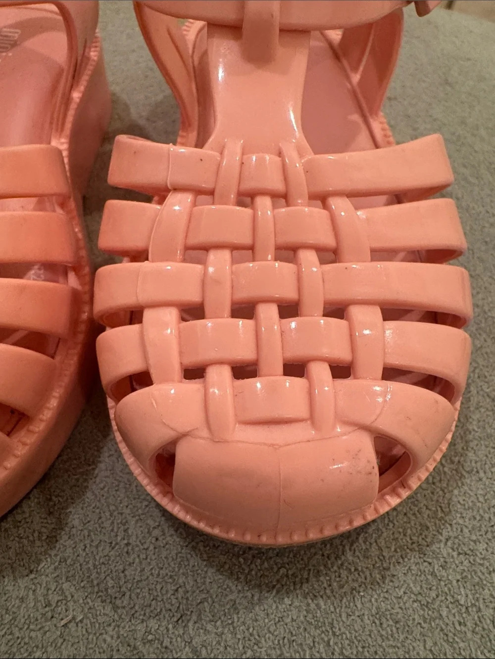 Mini Melissa Coral Pink Jelly Sandals with Woven Cage